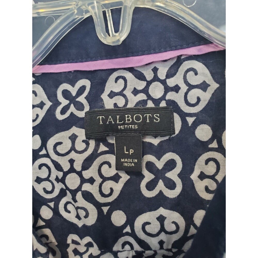 TALBOTS Petites Cotton Blue Medallion Print Flip-Cuff Button-Up Shirt Size LP - Picture 3 of 5